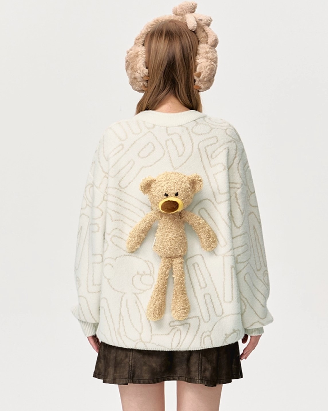 Áo gấu thời trang 13DE Marzo Bear Logo Sketch Jumper Beige 7